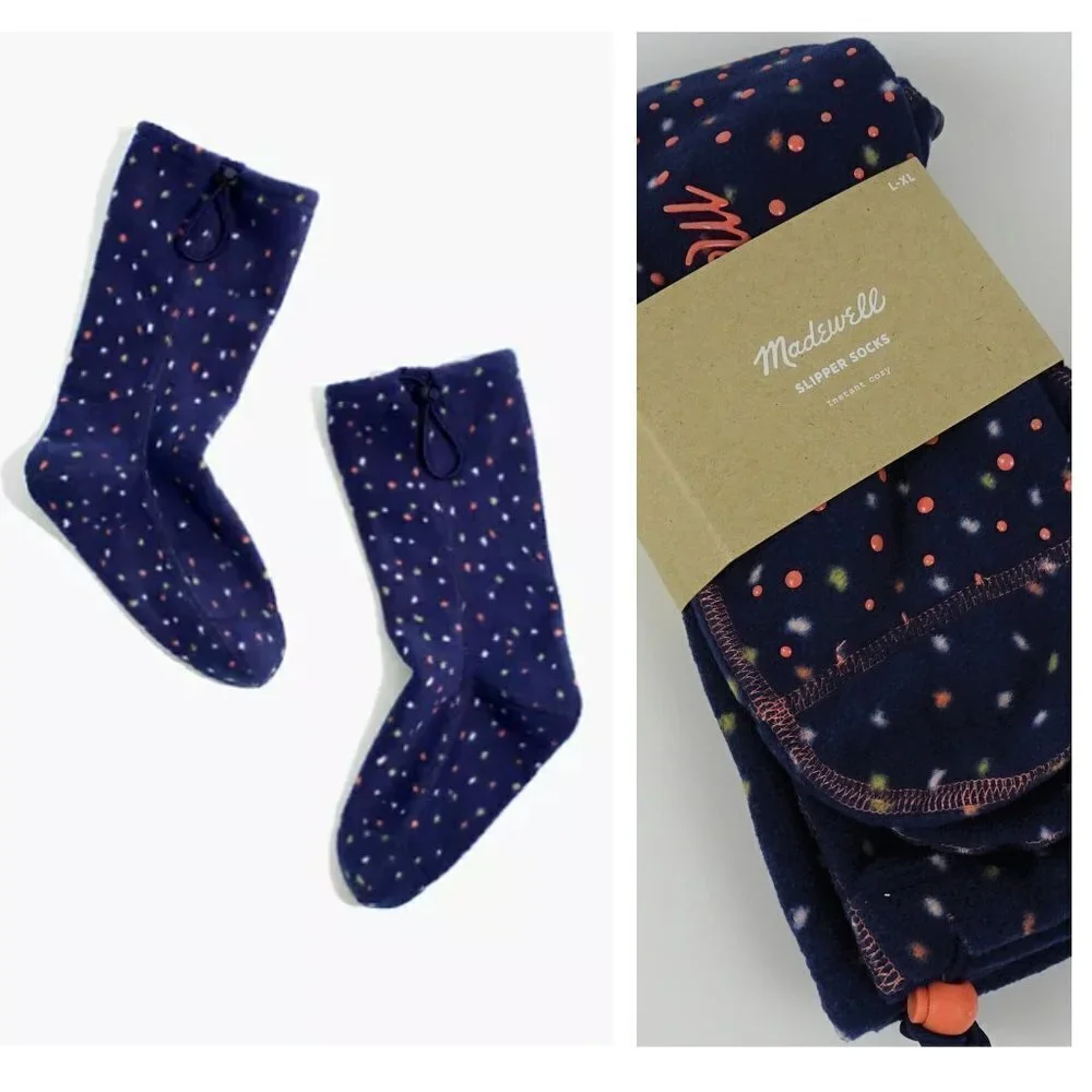 Madewell Slipper Socks Plush Fleece Indigo Blue Cozy NWT